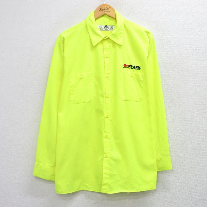 XL★古着 レッドキャップ 長袖 ワーク シャツ メンズ 00年代 00s Ontrack 大きいサイズ ロング丈 黄 25nov15