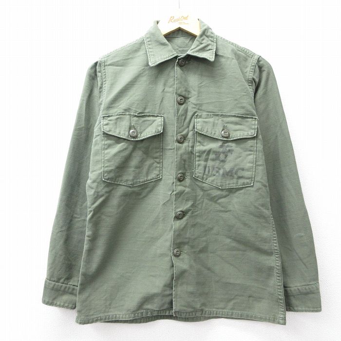 【20%OFF】M★古着 長袖 ミリタリー シャツ メンズ 70年代 70s USMC コットン 濃緑【spe】 25nov28