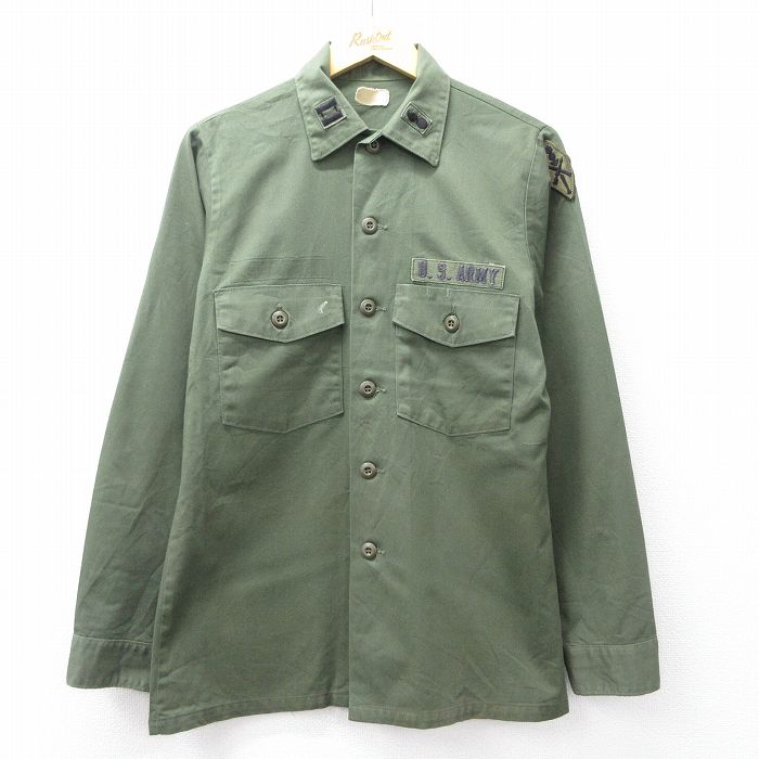 M★古着 長袖 ミリタリー シャツ メンズ USアーミー ARMY USA製 濃緑 25nov28