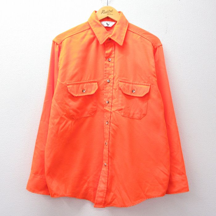 【20%OFF】L★古着 長袖 ハンティング シャツ メンズ 80年代 80s USA製 オレンジ 25nov28