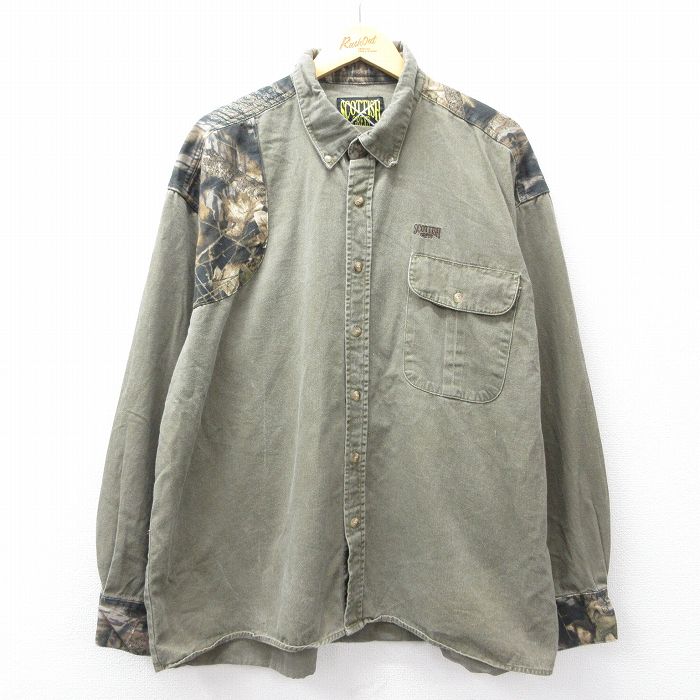 【20%OFF】XL★古着 長袖 ハンティング シャツ メンズ 00年代 00s SCOTTISH GREYS 大きいサイズ コットン ボタンダウン 濃緑他 25nov28
