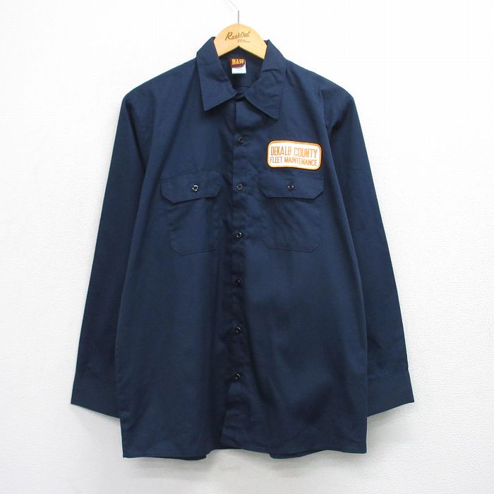 L★古着 ビッグベン 長袖 ワーク シャツ メンズ 90年代 90s DEKALB USA製 紺 25dec03