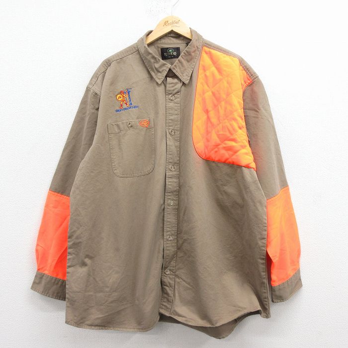 XL★古着 レッドヘッド 長袖 ハンティング シャツ メンズ 00年代 00s 大きいサイズ ロング丈 コットン ボタンダウン ベージュ【spe】 25dec10