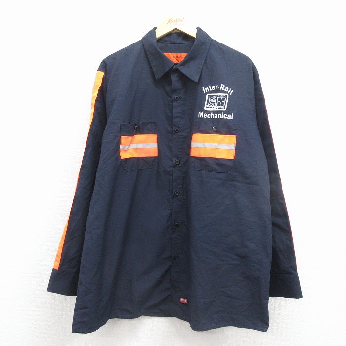 XL★古着 レッドキャップ 長袖 ワーク シャツ メンズ メカニカル リフレクター 大きいサイズ 紺 25dec10