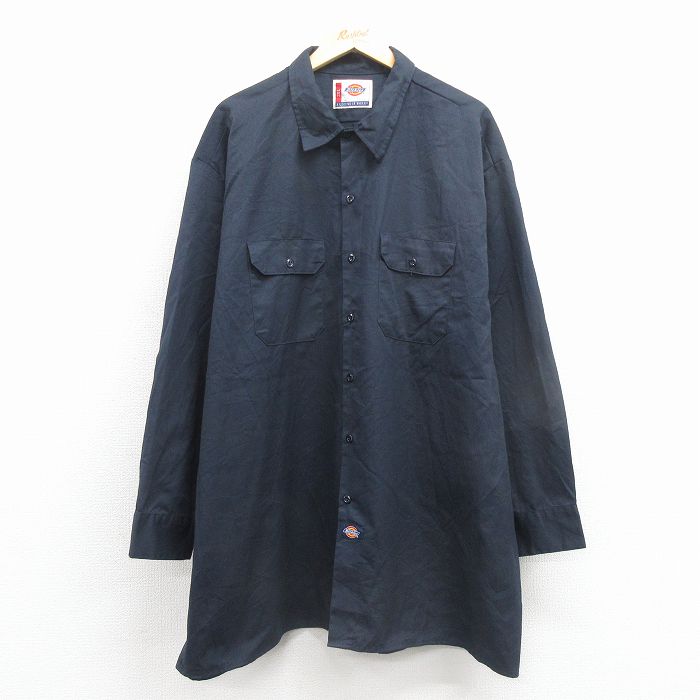 XL★古着 ディッキーズ 長袖 ワーク シャツ メンズ 大きいサイズ ロング丈 紺 25dec10