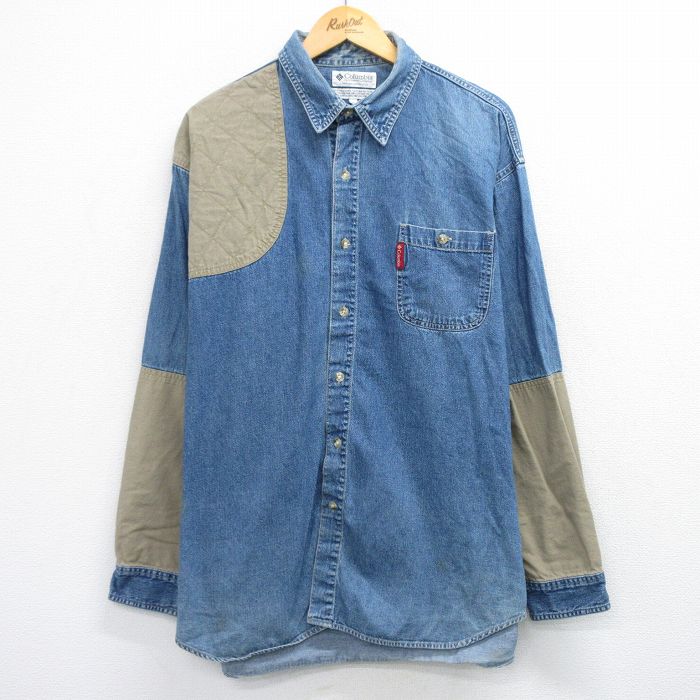 XL★古着 コロンビア 長袖 ハンティング シャツ メンズ 00年代 00s 大きいサイズ ロング丈 コットン 紺 デニム【spe】 26jan19