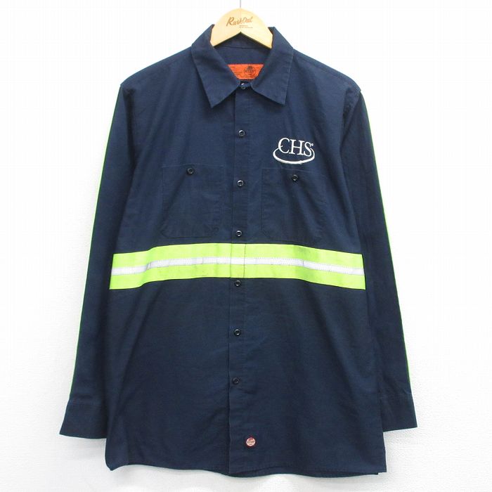 XL★古着 レッドキャップ 長袖 ワーク シャツ メンズ 00年代 00s CHS リフレクター ロング丈 濃紺他 26jan19
