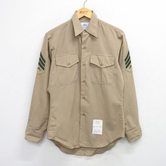 M★古着 長袖 ミリタリー シャツ メンズ 00年代 00s ベージュ 26jan19