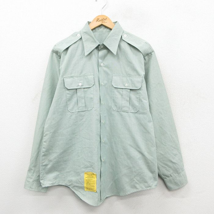 XL★古着 長袖 ミリタリー シャツ メンズ 90年代 90s USA製 薄緑 26jan19