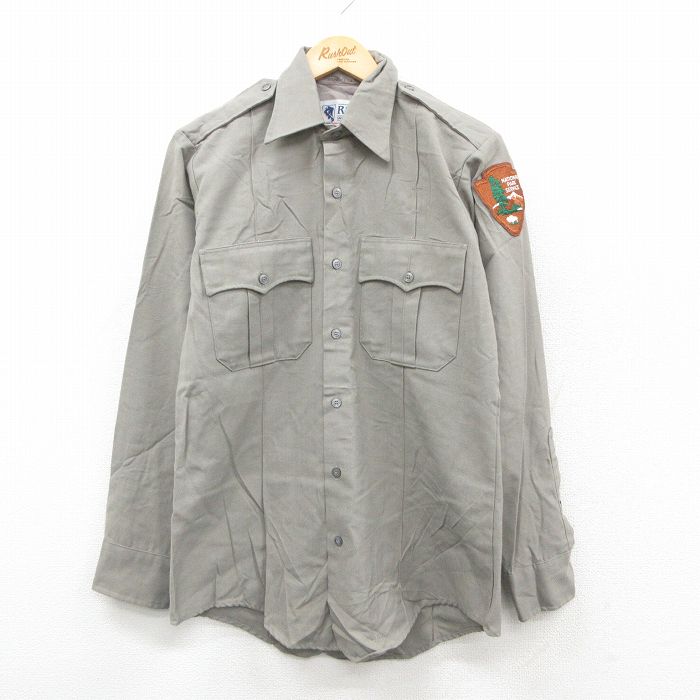 M★古着 長袖 ワーク シャツ メンズ 90年代 90s NATIONAL USA製 グレー 26jan19