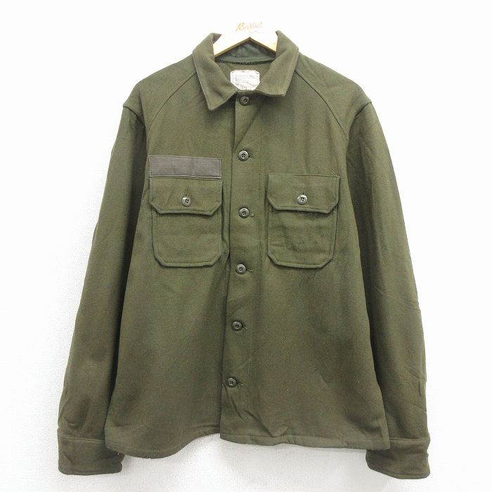 L★古着 長袖 ミリタリー シャツ メンズ 80年代 80s USA製 緑 26jan31