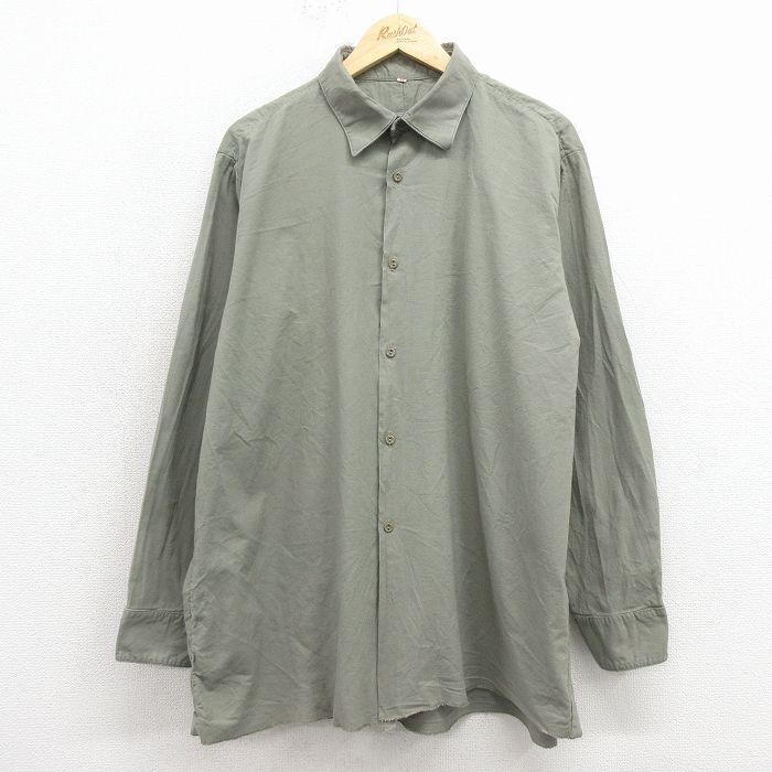 XL★古着 長袖 ミリタリー シャツ メンズ ロング丈 緑 26jan31