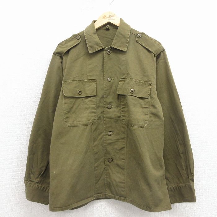 L★古着 長袖 ミリタリー シャツ メンズ 90年代 90s イスラエル軍 緑 26jan31