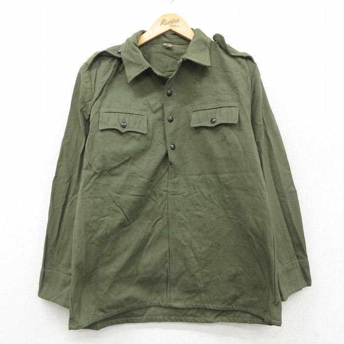L★古着 長袖 ミリタリー シャツ メンズ ブルガリア軍 緑 26feb17