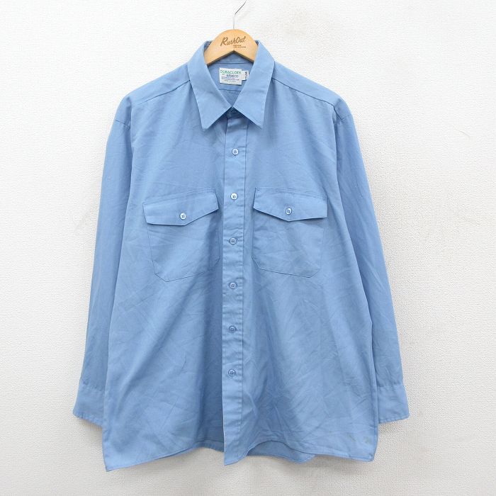 80s 長袖ワークシャツ ネイビー XL | 古着