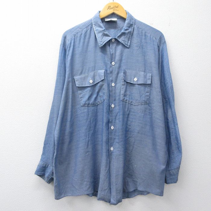 XL★古着 ディッキーズ 長袖 シャンブレー ワーク シャツ メンズ 90年代 90s ボロ 大きいサイズ 薄紺【spe】 26feb24