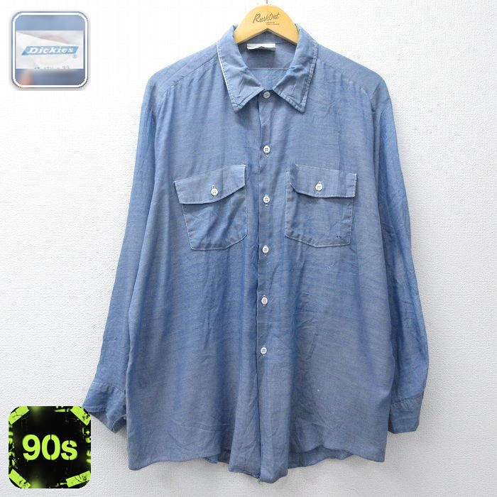 【50%OFF】ディッキーズ 90s 長袖シャンブレーワークシャツ ボロ ネイビー XL | 古着