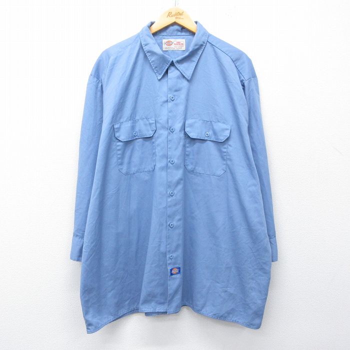 XL★古着 ディッキーズ 長袖 ワーク シャツ メンズ 00年代 00s 大きいサイズ ロング丈 薄紺 26feb26