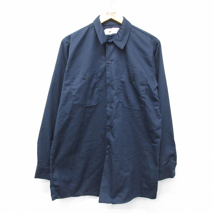 XL★古着 長袖 ワーク シャツ メンズ 90年代 90s USA製 紺 26mar07