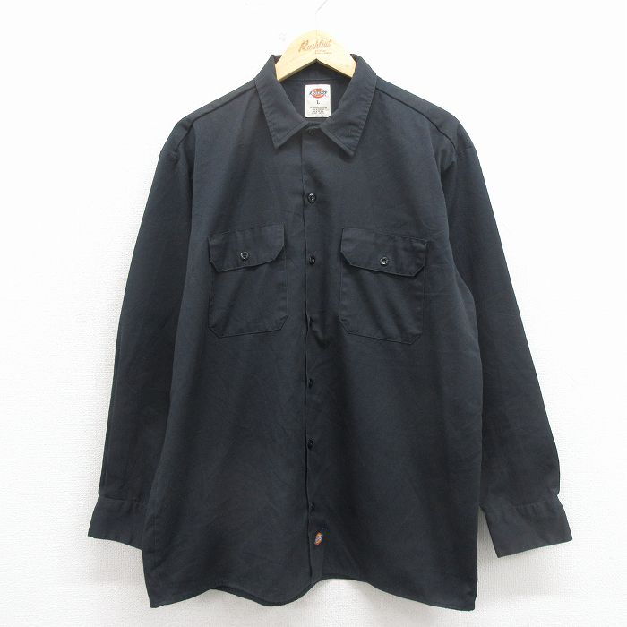 XL★古着 ディッキーズ 長袖 ワーク シャツ メンズ 黒 26mar11