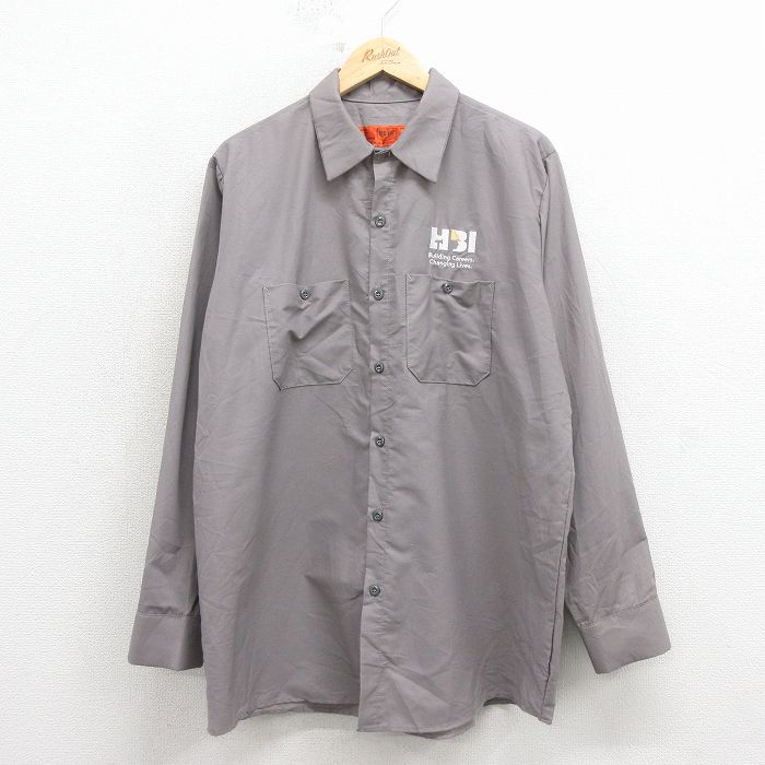XL★古着 レッドキャップ 長袖 ワーク シャツ メンズ HBI グレー 26mar11