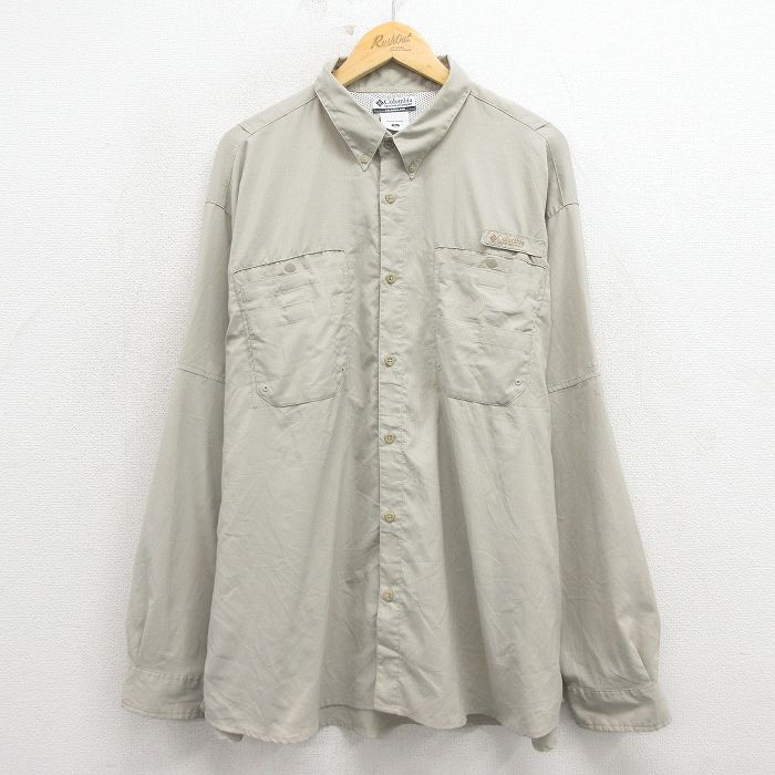 XL★古着 コロンビア 長袖 フィッシング シャツ メンズ 00年代 00s リップストップ 大きいサイズ 薄ベージュ【spe】 26mar11