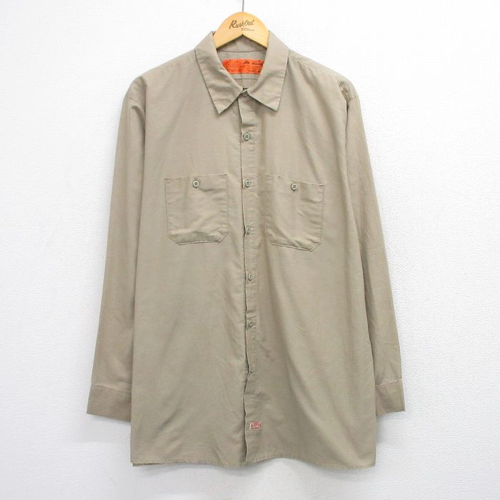 XL★古着 レッドキャップ 長袖 ワーク シャツ メンズ 00年代 00s 大きいサイズ ロング丈 ベージュ 26mar14