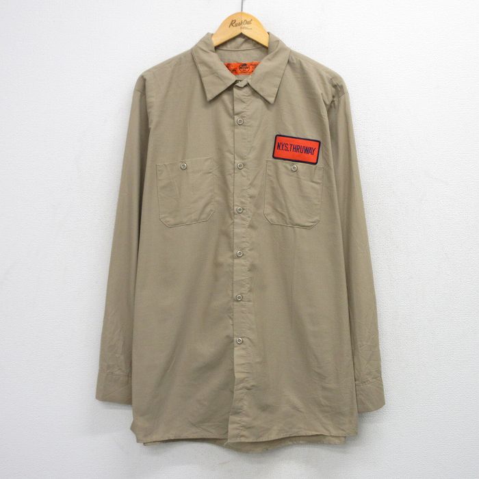 XL★古着 レッドキャップ 長袖 ワーク シャツ メンズ 00年代 00s NYS THRUWAY 大きいサイズ ロング丈 ベージュ【spe】 26mar14