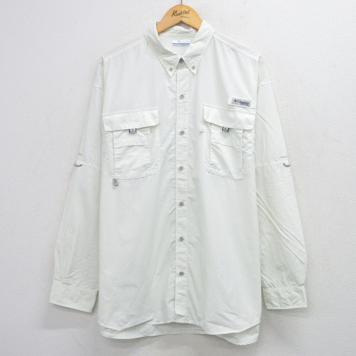 XL★古着 コロンビア 長袖 フィッシング シャツ メンズ PFG 大きいサイズ ロング丈 ボタンダウン 白 26mar14