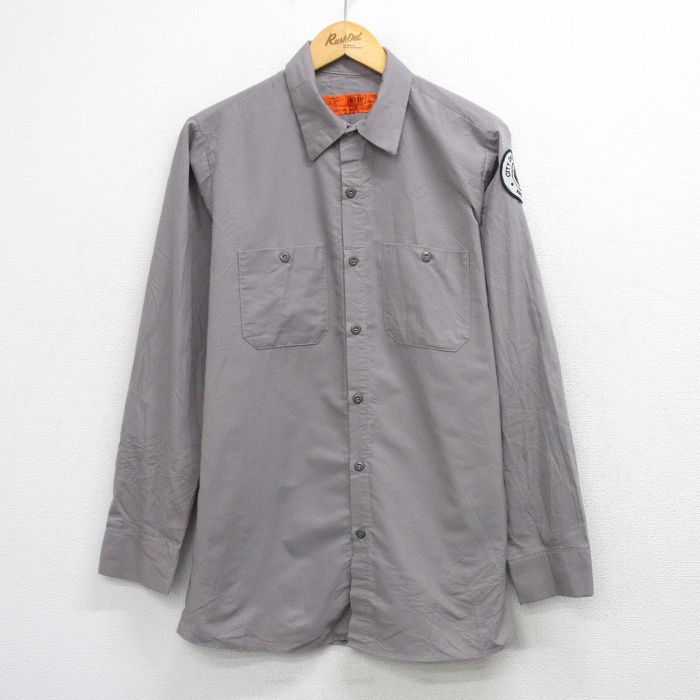 L★古着 レッドキャップ 長袖 ワーク シャツ メンズ ARIZONA ロング丈 グレー系 26mar14