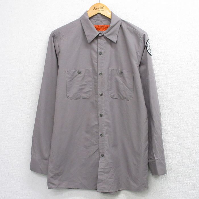 L★古着 レッドキャップ 長袖 ワーク シャツ メンズ ARIZONA ロング丈 グレー系 26mar14