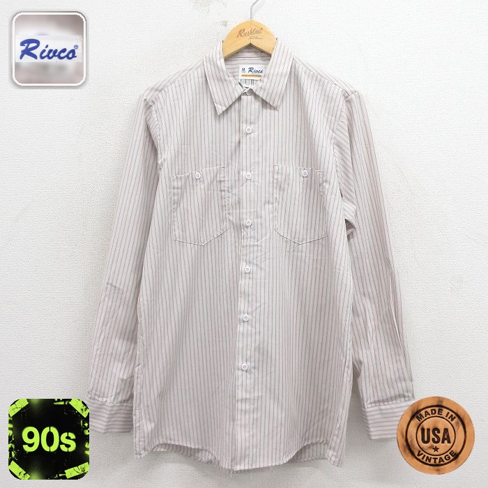 【20%OFF】90s 長袖ワークシャツ ストライプ グレー L | 古着