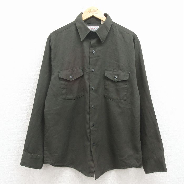 L★古着 ビッグヤンク 長袖 ワーク シャツ メンズ 80年代 80s 濃緑 26mar18