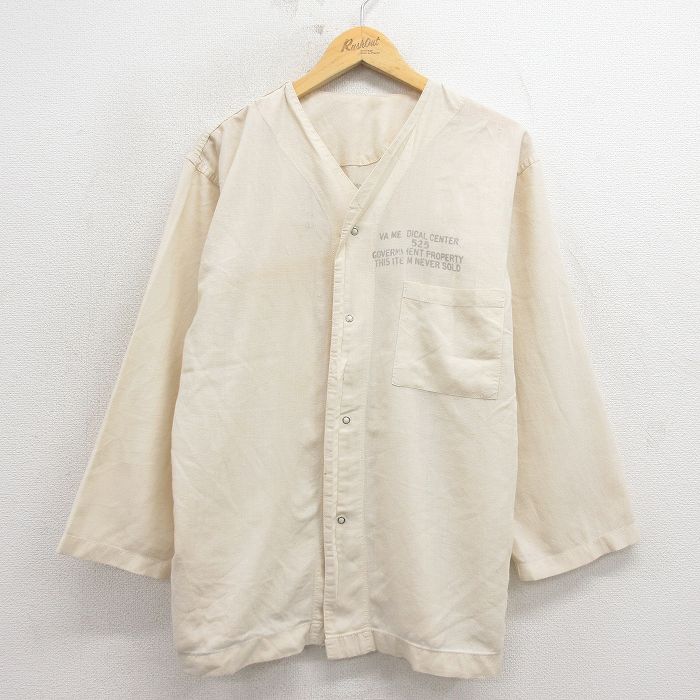 L★古着 長袖 ワーク シャツ メンズ 80年代 80s DICAL 生成り【spe】 26mar18