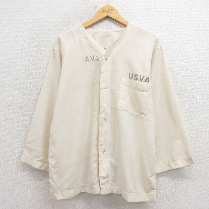 L★古着 長袖 ワーク シャツ メンズ 80年代 80s USVA 生成り【spe】 26mar18