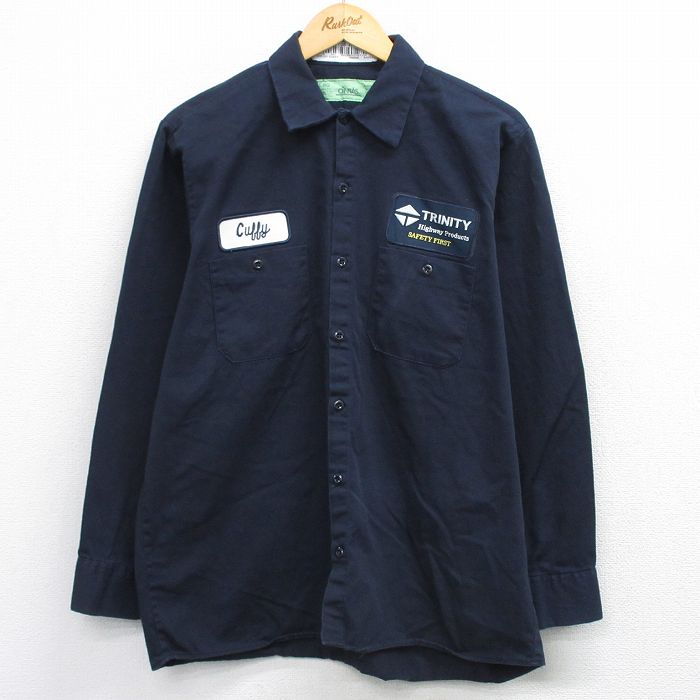 XL★古着 CINTAS 長袖 ワーク シャツ メンズ トリニティ コットン 紺 26mar27