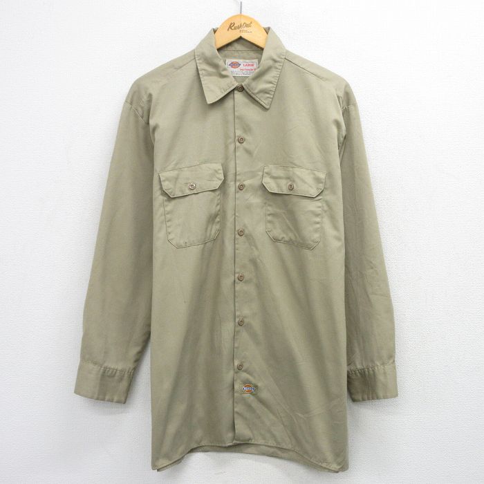 XL★古着 ディッキーズ 長袖 ワーク シャツ メンズ 00年代 00s ベージュ 26mar27
