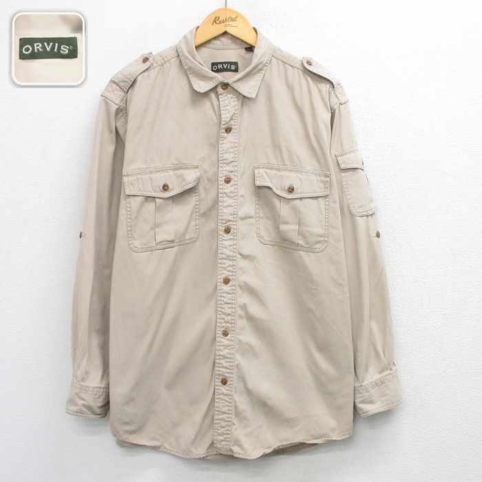 【20%OFF】オービス 長袖ワークシャツ ベージュ メンズXL相当 | 古着