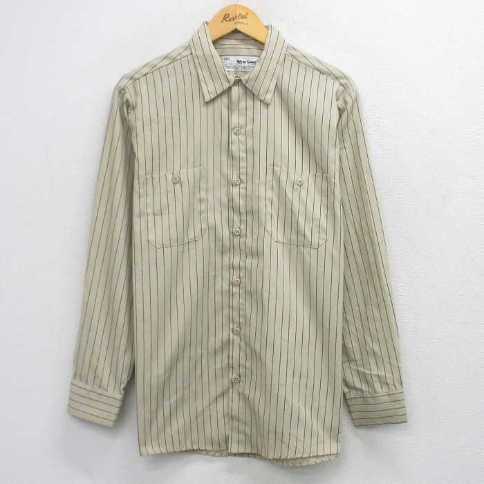 Wear Guard 90s 長袖ワークシャツ ストライプ ベージュ XL | 古着