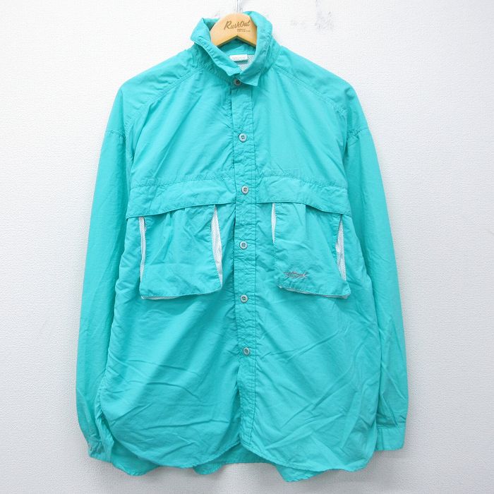 長袖フィッシングシャツ 魚 ライトブルー XL | 古着