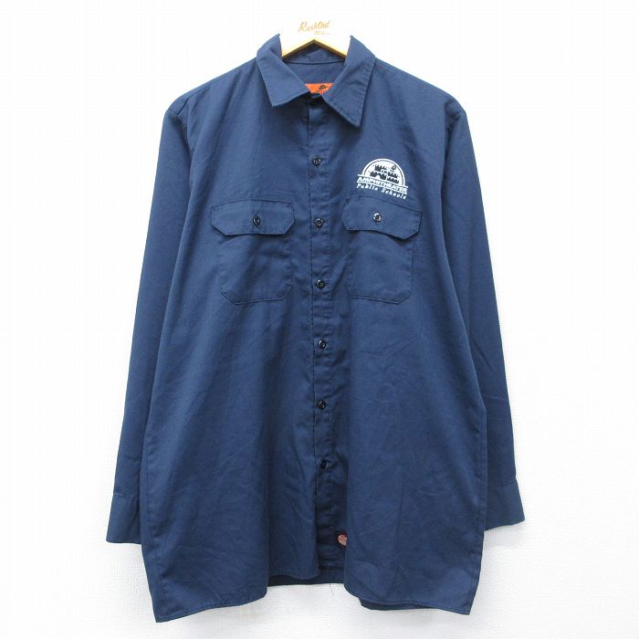 XL★古着 レッドキャップ 長袖 ワーク シャツ メンズ 00年代 00s AMPHI THEATER ロング丈 紺 26apr02