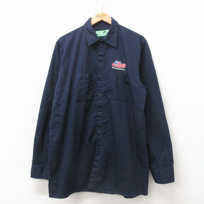 XL★古着 レッドキャップ 長袖 ワーク シャツ メンズ 00年代 00s エンジニアリング ロング丈 紺 26apr04