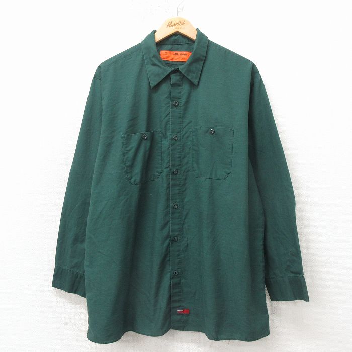XL★古着 レッドキャップ 長袖 ワーク シャツ メンズ 90年代 90s 大きいサイズ USA製 緑 26apr04