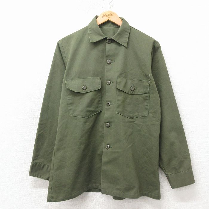 L★古着 長袖 ミリタリー シャツ メンズ 80年代 80s 緑 26apr04
