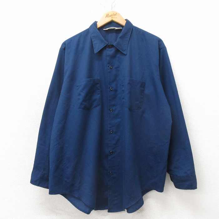キー 70s 長袖ワークシャツ ネイビー メンズXL相当 | 古着