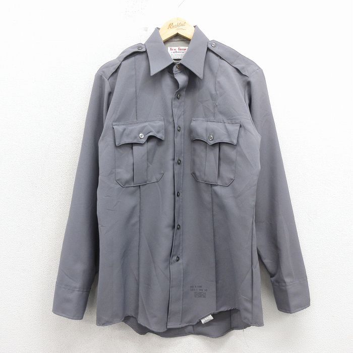 L★古着 長袖 ワーク シャツ メンズ 80年代 80s USA製 濃グレー 26apr15