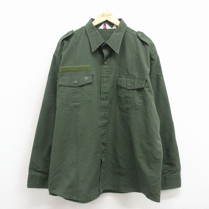 XL★古着 カムコ CAMCO 長袖 ミリタリー シャツ メンズ 80年代 80s リップストップ 大きいサイズ USA製 緑 26apr15