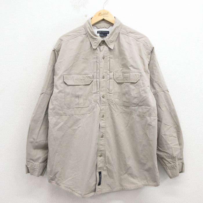 XL★古着 5.11タクティカル 長袖 ワーク シャツ メンズ コットン ベージュ 26apr15