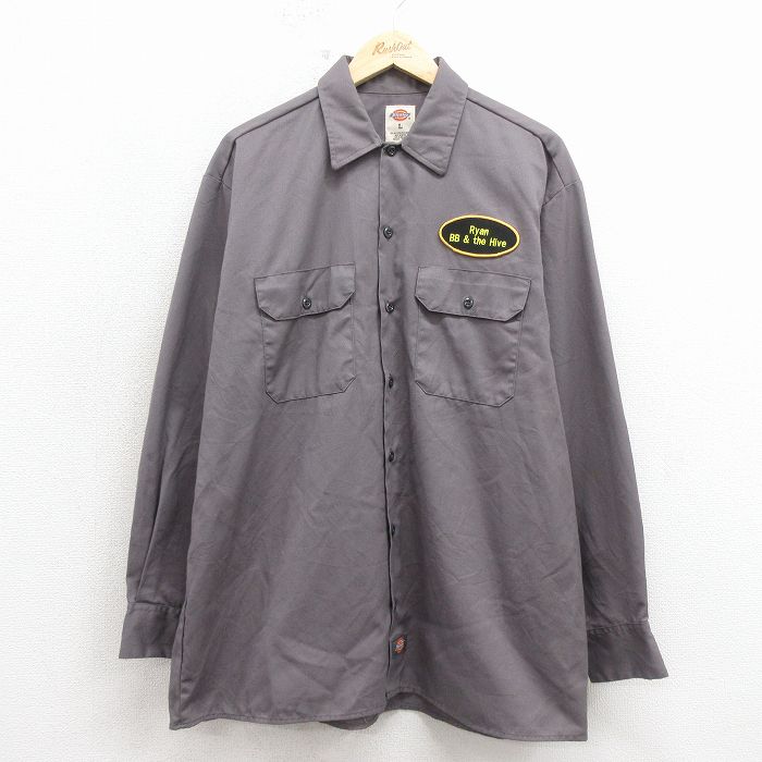 L★古着 ディッキーズ 長袖 ワーク シャツ メンズ Ryan グレー 26apr15