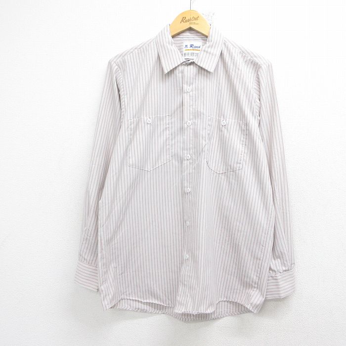 90s 長袖ワークシャツ ストライプ グレー L | 古着